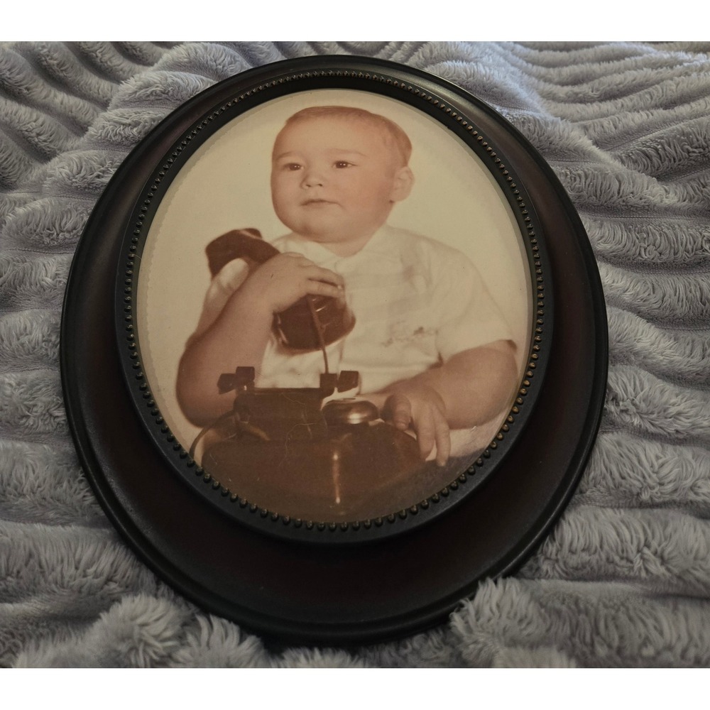 Vintage Oval Wood Picture Frame Dark Espresso Beaded Detail 11.5x13.5 Oval Frame